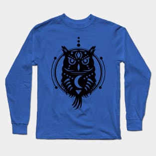 Owl Geometric Tribal Black Long Sleeve T-Shirt